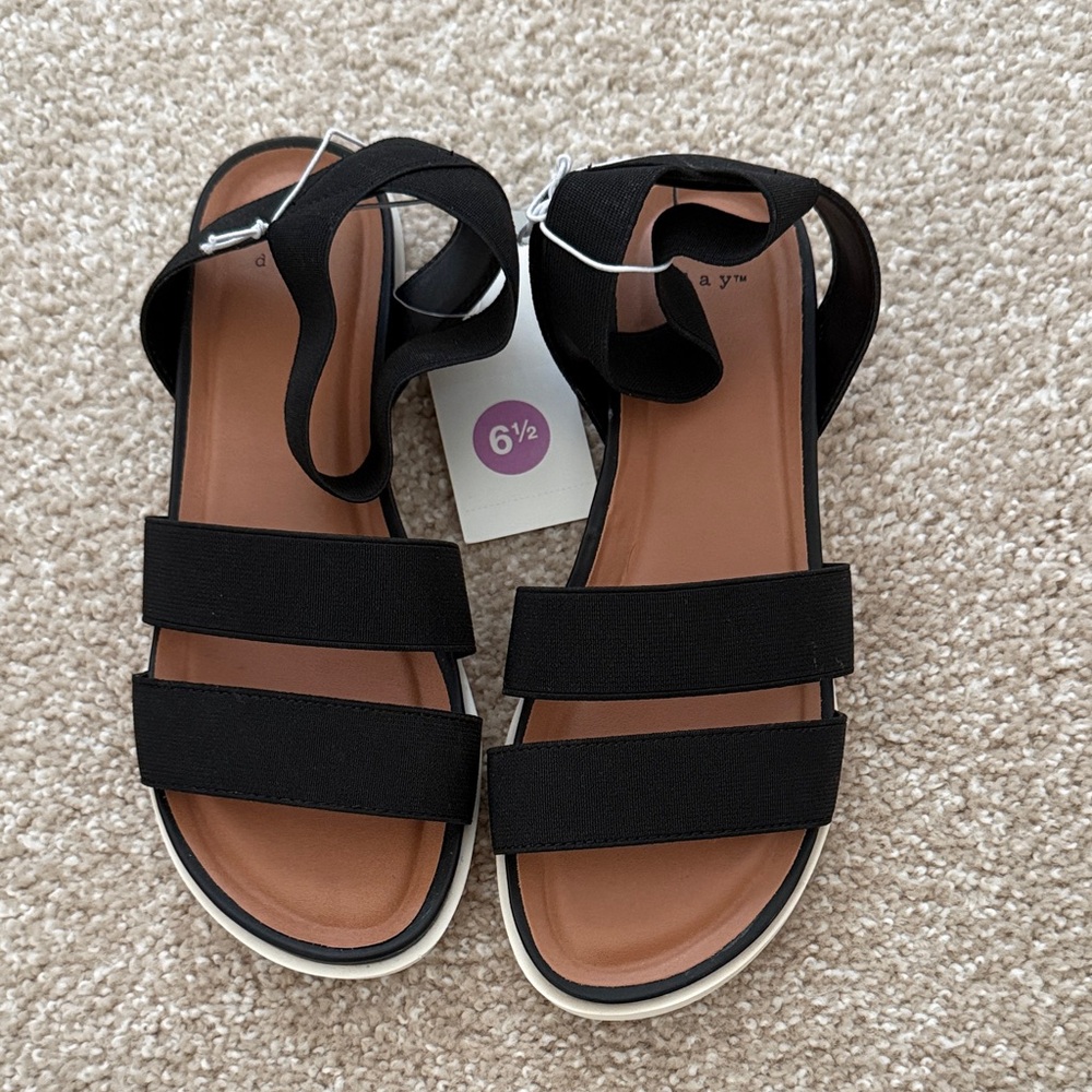 a new day Black Strappy Elastic Flat Sandals